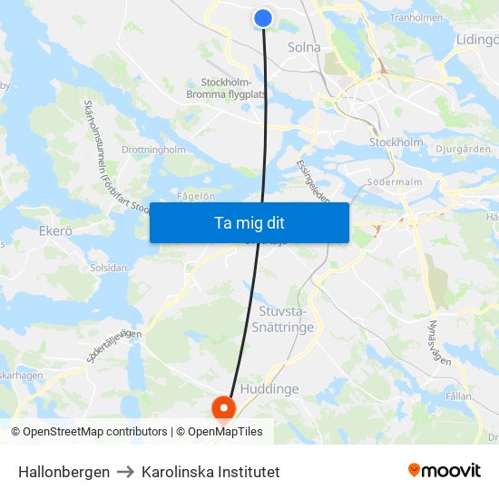 Hallonbergen to Karolinska Institutet map