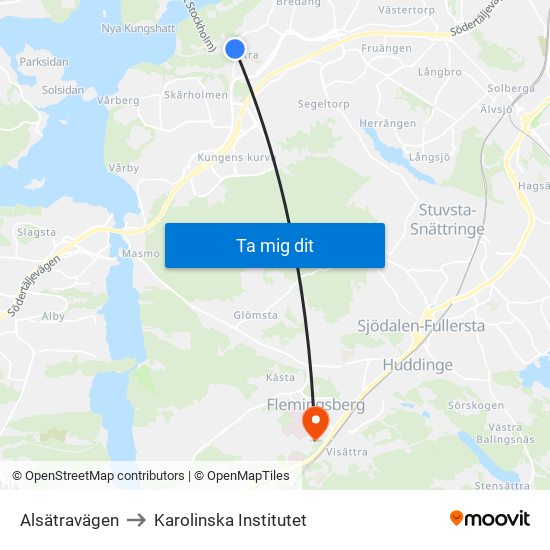 Alsätravägen to Karolinska Institutet map