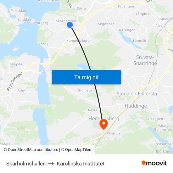 Skärholmshallen to Karolinska Institutet map