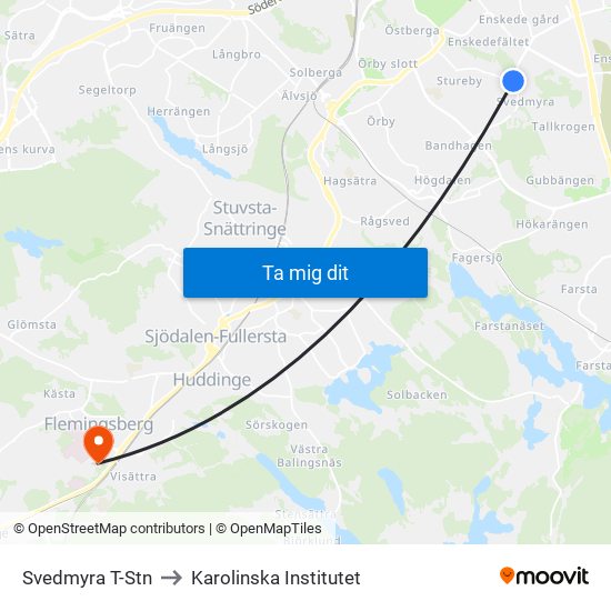 Svedmyra T-Stn to Karolinska Institutet map