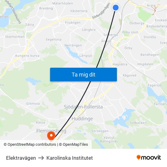 Elektravägen to Karolinska Institutet map