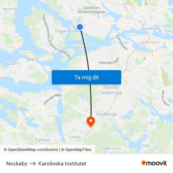 Nockeby to Karolinska Institutet map