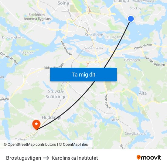 Brostuguvägen to Karolinska Institutet map