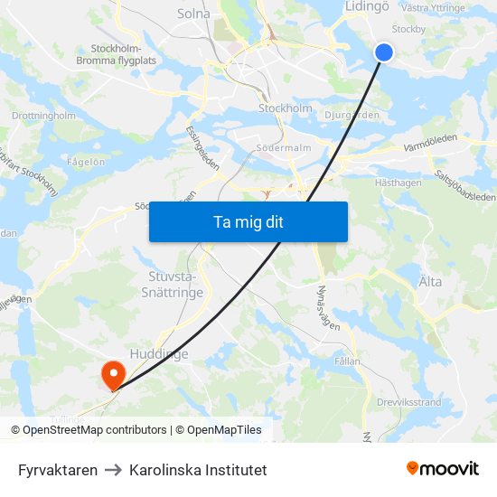 Fyrvaktaren to Karolinska Institutet map