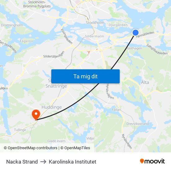 Nacka Strand to Karolinska Institutet map