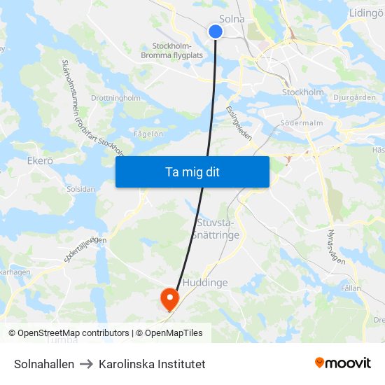 Solnahallen to Karolinska Institutet map