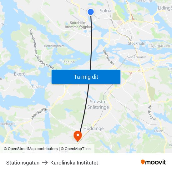 Stationsgatan to Karolinska Institutet map