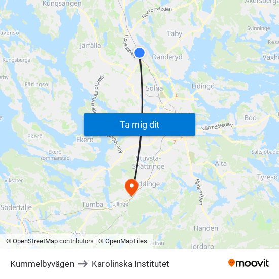 Kummelbyvägen to Karolinska Institutet map