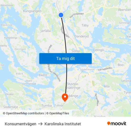 Konsumentvägen to Karolinska Institutet map