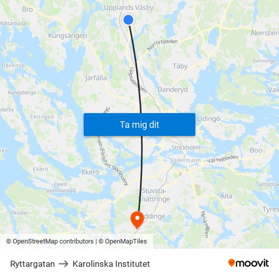 Ryttargatan to Karolinska Institutet map