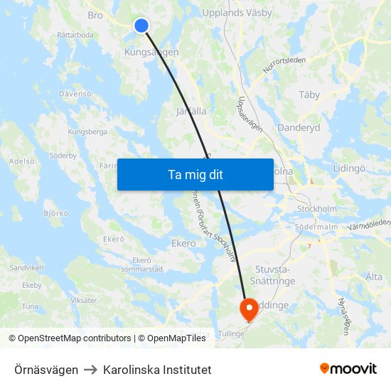 Örnäsvägen to Karolinska Institutet map