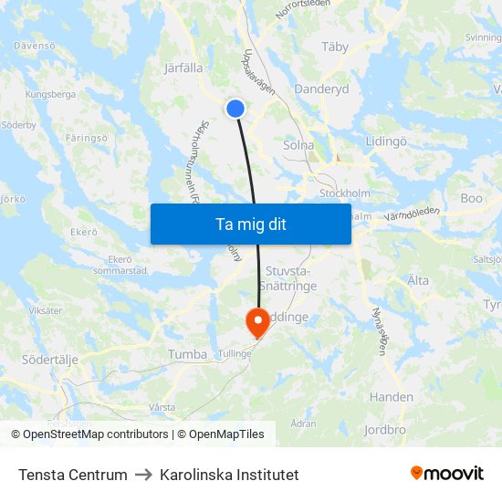 Tensta Centrum to Karolinska Institutet map