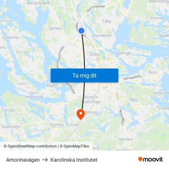 Amorinavägen to Karolinska Institutet map