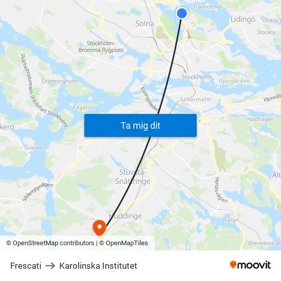 Frescati to Karolinska Institutet map