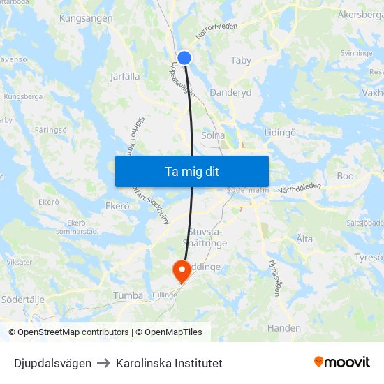 Djupdalsvägen to Karolinska Institutet map