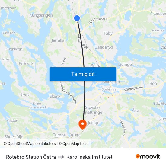 Rotebro Station Östra to Karolinska Institutet map