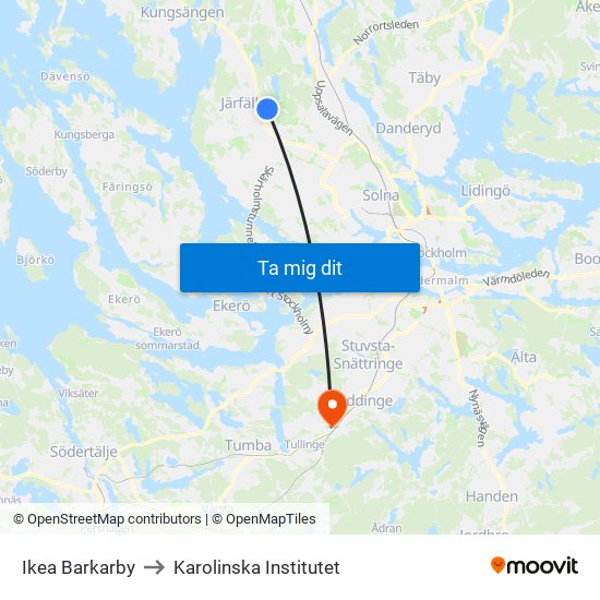 Ikea Barkarby to Karolinska Institutet map