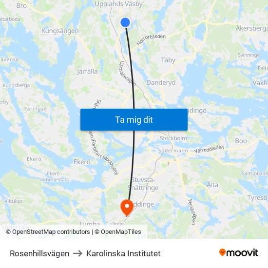 Rosenhillsvägen to Karolinska Institutet map