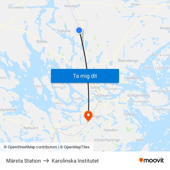 Märsta Station to Karolinska Institutet map