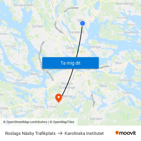 Roslags Näsby Trafikplats to Karolinska Institutet map