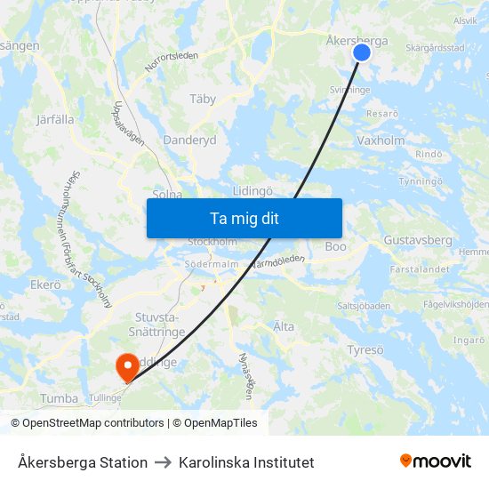 Åkersberga Station to Karolinska Institutet map