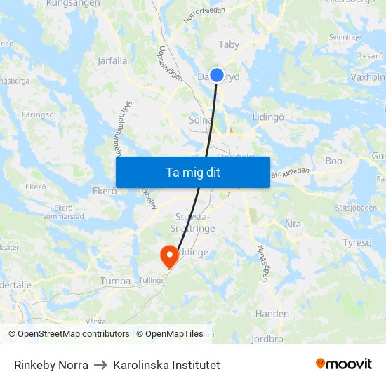 Rinkeby Norra to Karolinska Institutet map