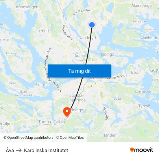 Åva to Karolinska Institutet map