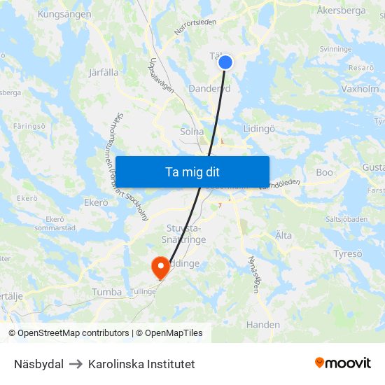 Näsbydal to Karolinska Institutet map