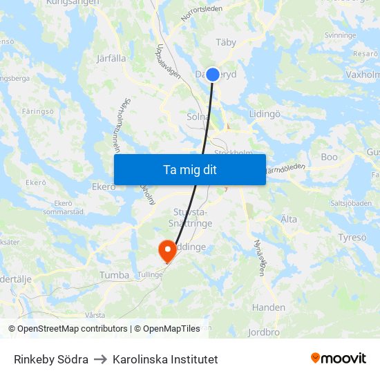 Rinkeby Södra to Karolinska Institutet map