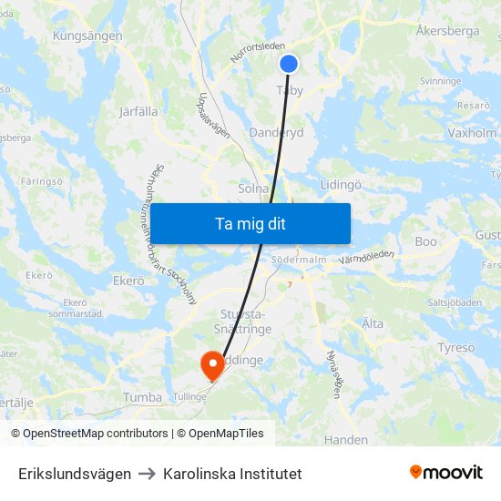 Erikslundsvägen to Karolinska Institutet map