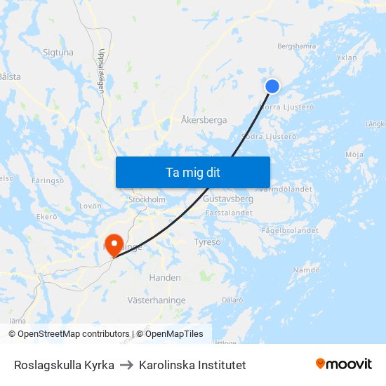 Roslagskulla Kyrka to Karolinska Institutet map