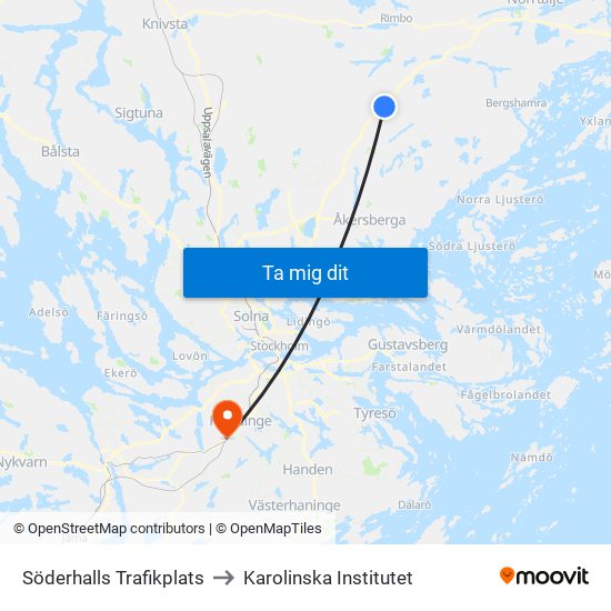 Söderhalls Trafikplats to Karolinska Institutet map