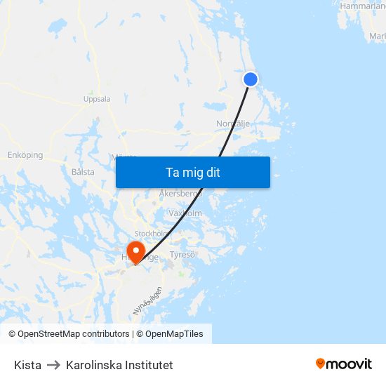 Kista to Karolinska Institutet map