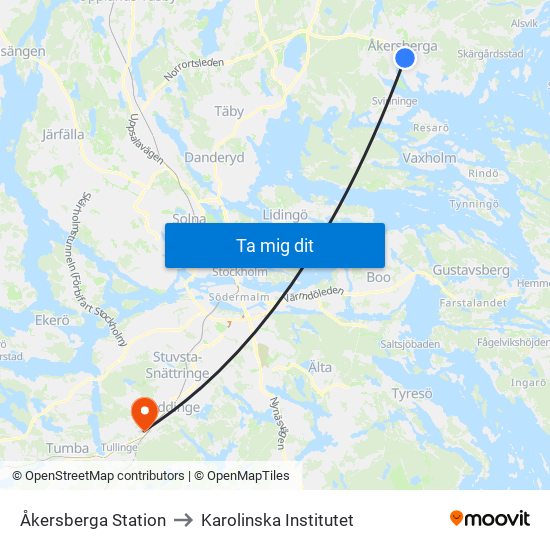 Åkersberga Station to Karolinska Institutet map