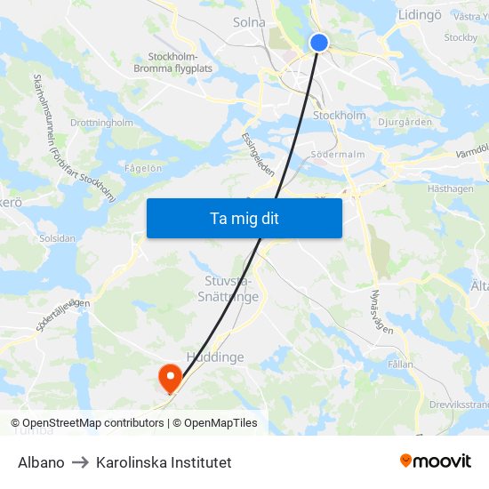 Albano to Karolinska Institutet map