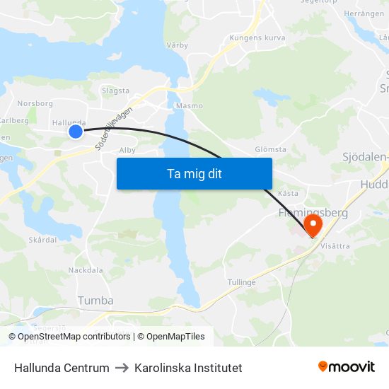 Hallunda Centrum to Karolinska Institutet map