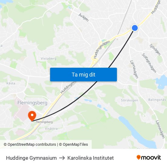 Huddinge Gymnasium to Karolinska Institutet map