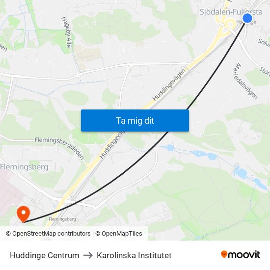 Huddinge Centrum to Karolinska Institutet map