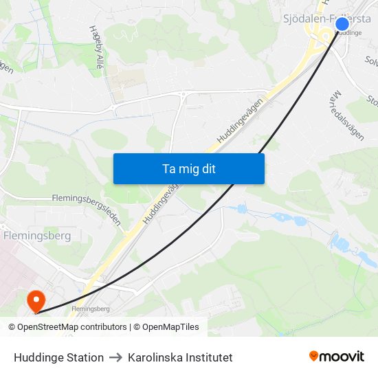 Huddinge Station to Karolinska Institutet map