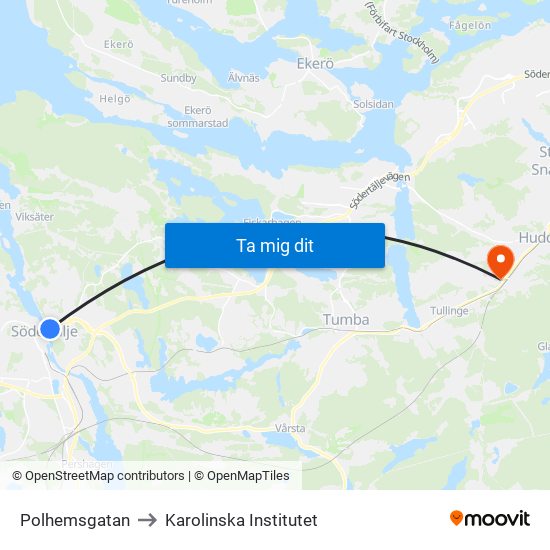 Polhemsgatan to Karolinska Institutet map