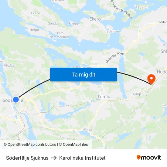 Södertälje Sjukhus to Karolinska Institutet map