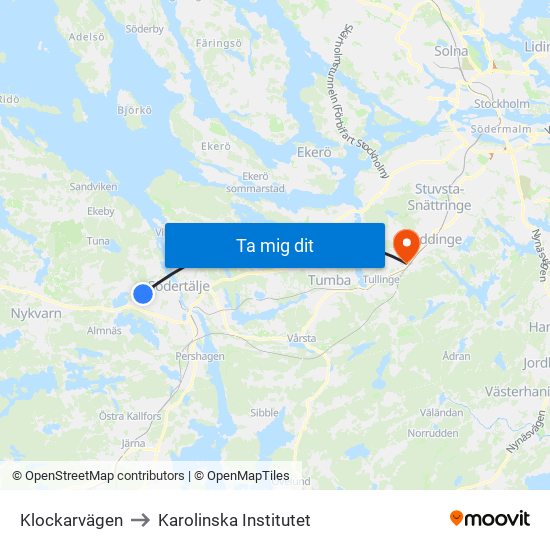 Klockarvägen to Karolinska Institutet map