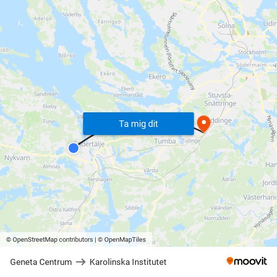 Geneta Centrum to Karolinska Institutet map