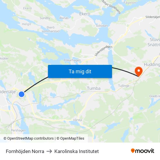 Fornhöjden Norra to Karolinska Institutet map