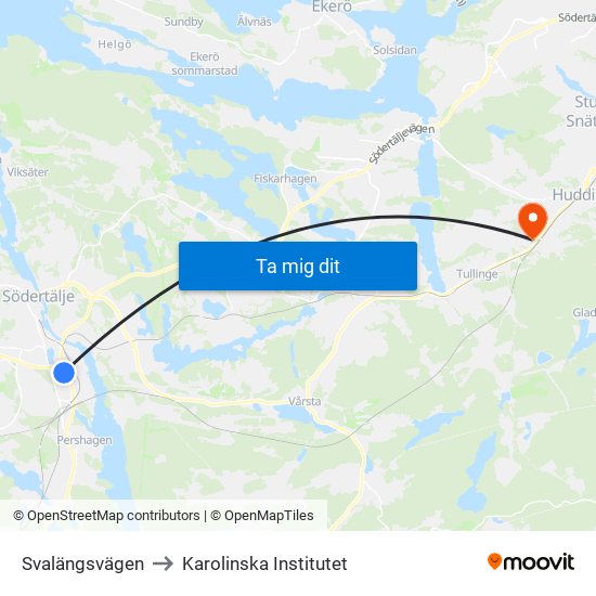 Svalängsvägen to Karolinska Institutet map