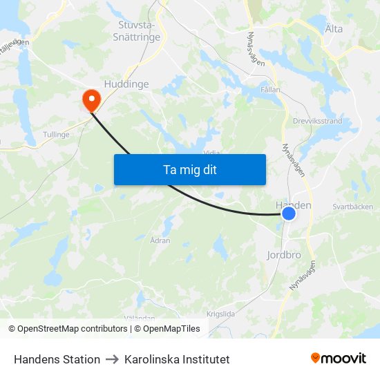 Handens Station to Karolinska Institutet map