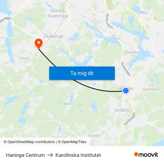 Haninge Centrum to Karolinska Institutet map