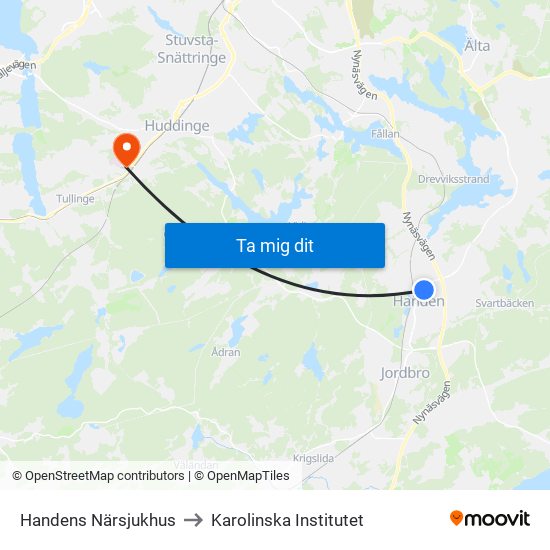 Handens Närsjukhus to Karolinska Institutet map