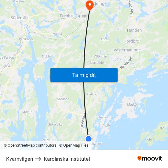 Kvarnvägen to Karolinska Institutet map