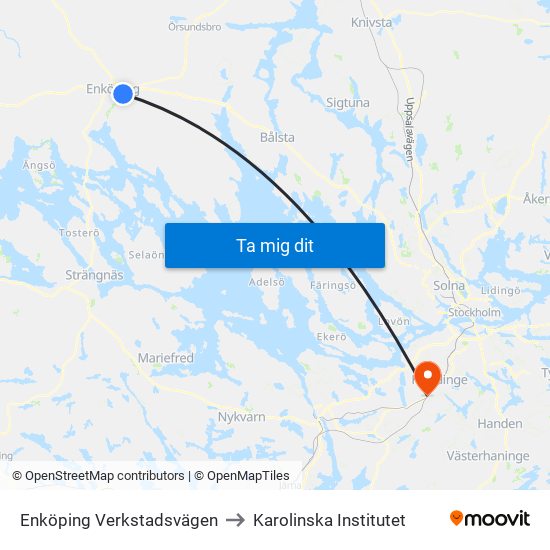 Enköping Verkstadsvägen to Karolinska Institutet map